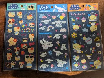 Sanrio 데님 스티커 키티 일광화상 씰 우사하나 시나모롤