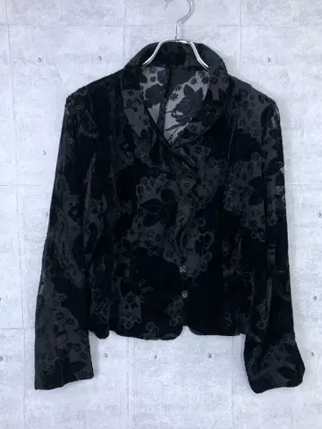 레트로 엘레강트 시크 구제 의류 플로키 벨로아 꽃무늬 시어 프릴 자켓