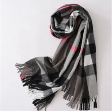 체크 무늬 프린지 캐시미어 머플러