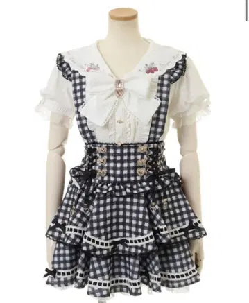 사다리 리본 체크 티어드 치마바지