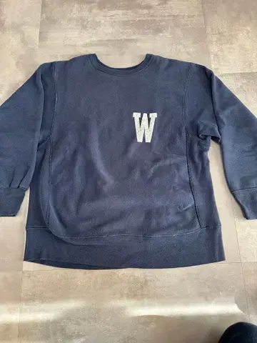 Champion 리버스 위브 맨투맨 네이비 양면 프린트 페이드