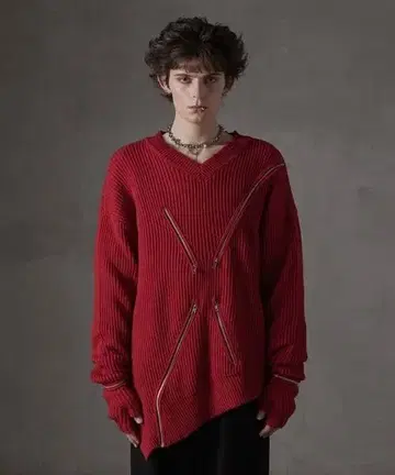 [ GRANCY ] ZipDesign Asymmetry Knit