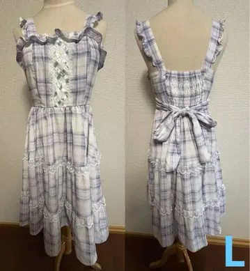 [ 중고 ] [시마무라] 진화이트 체크 무늬 슬리브리스 원피스