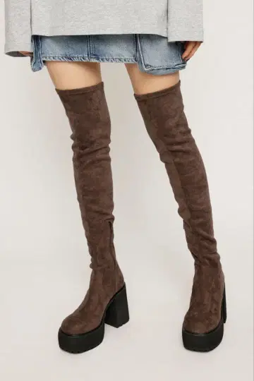 SLY 페이크 스웨이드 니하이 부츠 브라운 S 사이즈