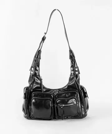 더블 지퍼 아웃 포켓 빈티지 보스턴 숄더백 블랙