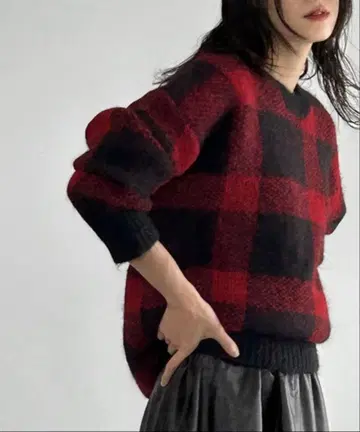 [ 새상품 ] ELFRANK 니트 스웨터 체크 자카드 니트 풀오버