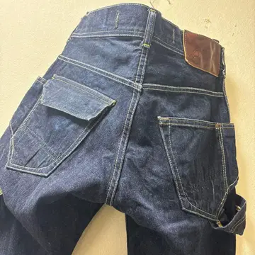 젬블 남성용 다크 네이비 데님 페인터 팬츠 가죽 택