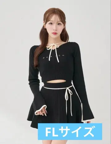 다리치 허리 오픈 리본 디자인 니트 미니 원피스