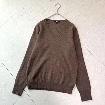 유니클로 캐시미어 V넥 스웨터 니트 L 브라운