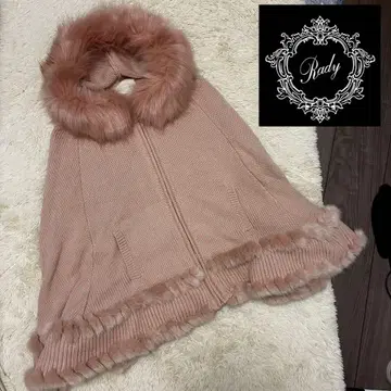 rady 완판템 레이디 핑크 퍼 판초 케이프 니트