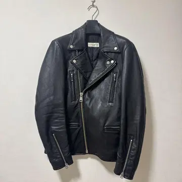 VAMP 블랙 가죽 더블 라이더 자켓