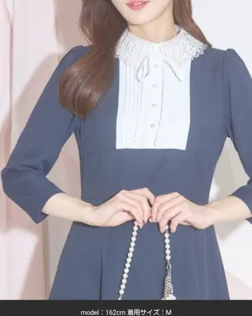 [ 재발송용 ] ZOZO 한정판 레이스 옷깃 x 리본 배색 요크 원피스