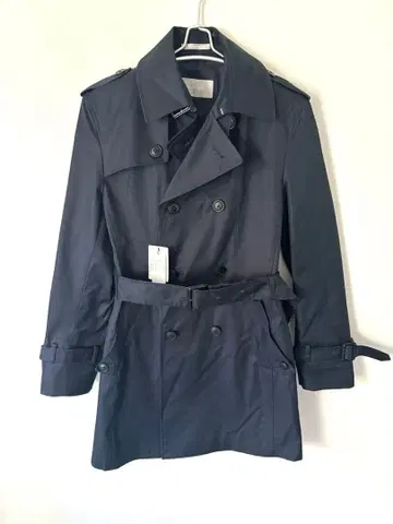 미사용 다크 네이비 트렌치코트 더블 브레스트