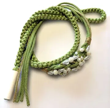 일본 의류 순수 실크 허리띠 성인식 등 금실 펄 세공 연한 녹색 계열