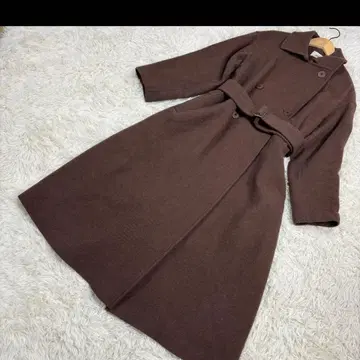 스나이델 벨티드 스탠 칼라 울 코트 양모 롱 기장 A라인 브라운