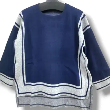 니트 스웨터 풀오버 네이비 바이컬러 울 튜닉