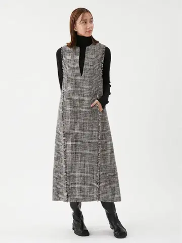 Mila Owen 미라 오웬 리브 니트 세트 레이어드 트위드 원피스