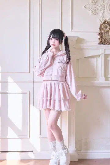 Nogenki 레이스 저리 셋업 핑크 M 사이즈