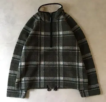 USED 플리스 자켓 하프 지퍼 체크 그린 보아