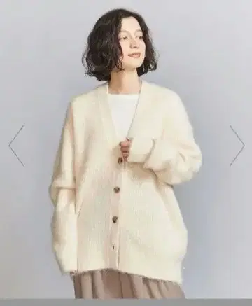 V넥 샤기 니트 가디건