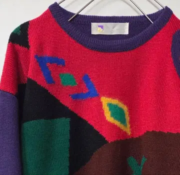 컬러풀 기하학 패턴 니트 스웨터