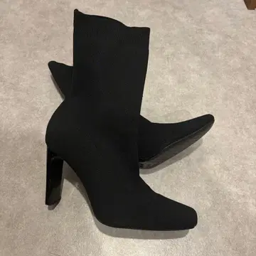 ZARA 상당히 새상품급 사이즈 41 블랙 니트 부티 하이힐 스퀘어토