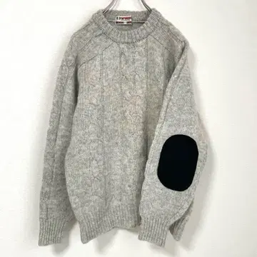 맥레거 울 100% 스웨터 팔꿈치 패치 라이트 그레이 두꺼운 원단 L