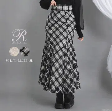 DearMyLoveRose 라메 트위드 체크 머메이드 스커트 LL~3L
