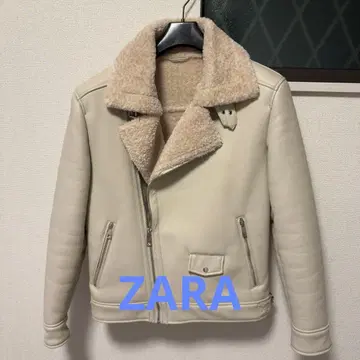 ZARA 화이트 보아 옷깃 가죽 라이더 자켓