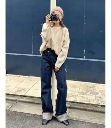 ungrid 허리 리메이크 롤업 데님