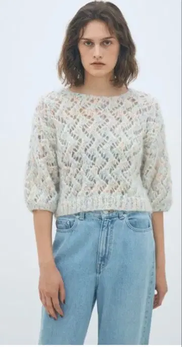 투모로우랜드 니트 컬러 핸드 하프 슬리브 풀오버