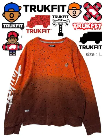 TRUKFIT 맨투맨 L 오렌지 브라운 블랙 USA 구제 의류