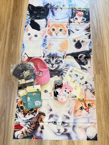 고양이 디자인 타월 캡 수건 세트 9점