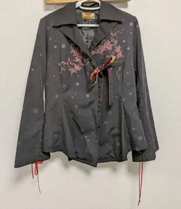 gouk 꽃무늬 자켓 블랙 도트 크레이프 원단 일본풍 패턴