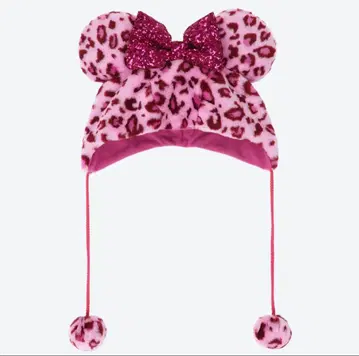 핑크 레오파드 무늬 미키풍 모자