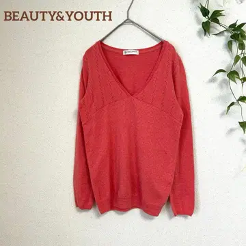 BEAUTY&YOUTH V넥 니트 면 울 도트 무늬 M 빨간색/오렌지