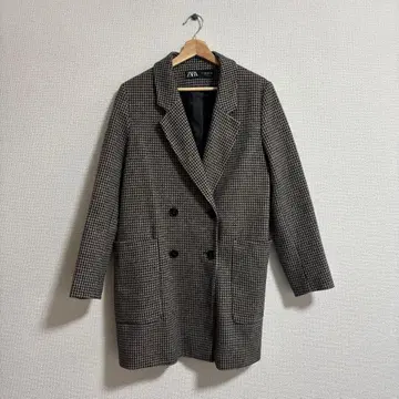 ZARA 체크 무늬 더블 브레스트 코트