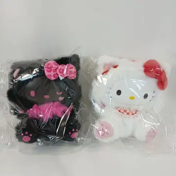 헬로키티 파인 페이스 캣 블랙 화이트 봉제 인형 키링