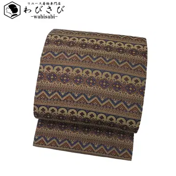 나고야 오비 가로단 화문 패턴 생벽색 O-5315