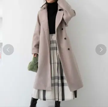 베이지 더블 브레스트 롱 코트 방한 여성용