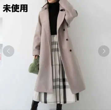 베이지 더블 브레스트 롱 코트 방한 여성용