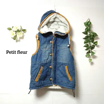 Petit fleur 데님 베스트 보아 후디 슬리브리스 자켓 M