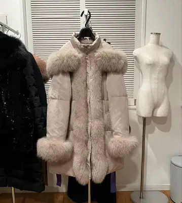 Diagram 폭스 트리밍 다운 코트 36