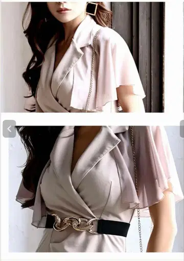 소매 달린 미디 기장 트렌치풍 캬바쿠라 원피스 드레스 베이지