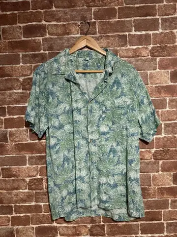 알로하 셔츠 그린 계열 잎 패턴 반팔