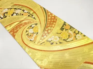 새상품급 나비 초화 무늬 짜임 후리소데용 후쿠로 오비 성인식