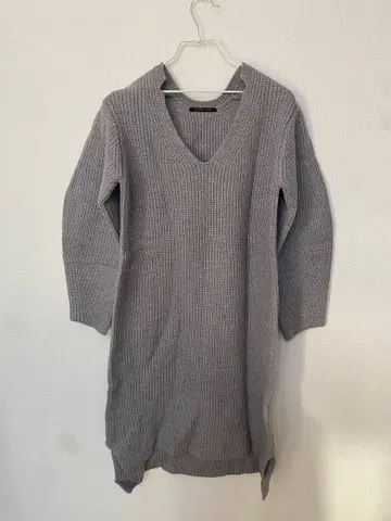 그레이 V넥 니트 롱 원피스