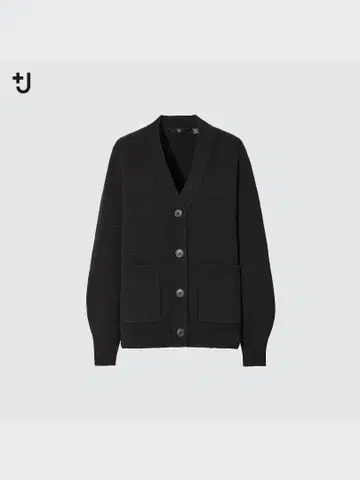 새상품 블랙 UNIQLO +J 미들 게이지 캐시미어 블렌드 V넥 가디건