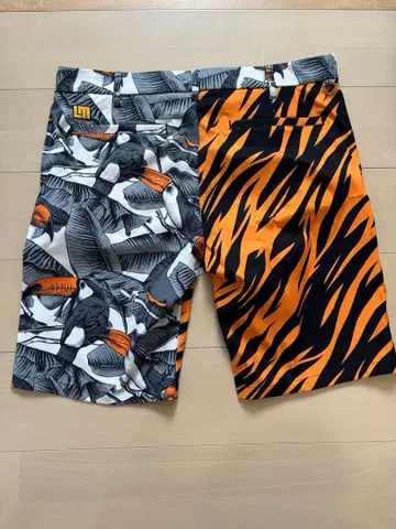 트로피컬 패턴 타이거 스트라이프 하프 팬츠