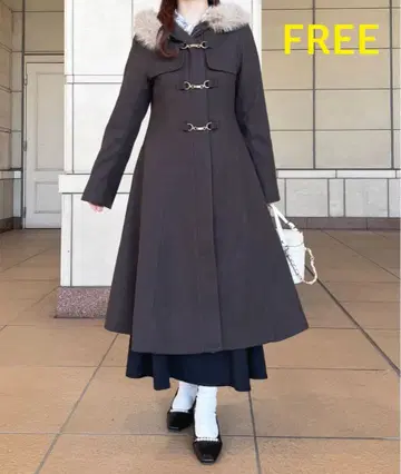 완판 아프레 주르 인조 모피 더플 코트 차콜 FREE